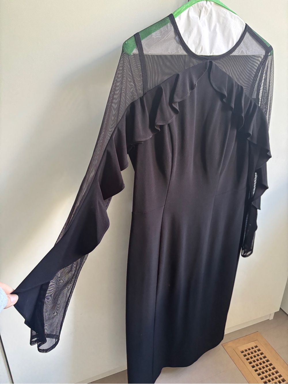 Black Ruffle Mesh-Sleeve Dress